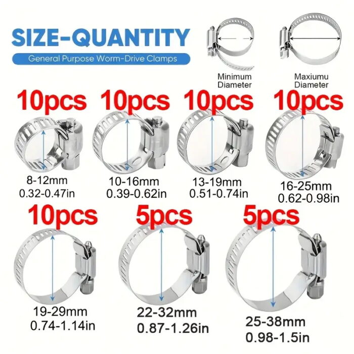Adjustable stainless steel screw with hose clamp